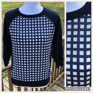 J.Crew Box Print Wool Sweater Small Blue Crewneck